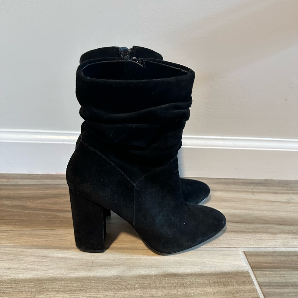 Aldo Solid Black Suede Heeled Slouch Booties